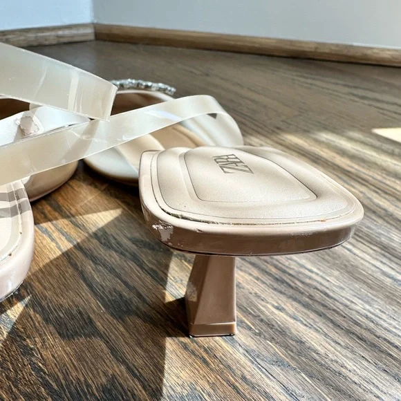 Zara Nude Pointed-Toe Slingback Flats with Crystal Buckle - Picture 5 of 7